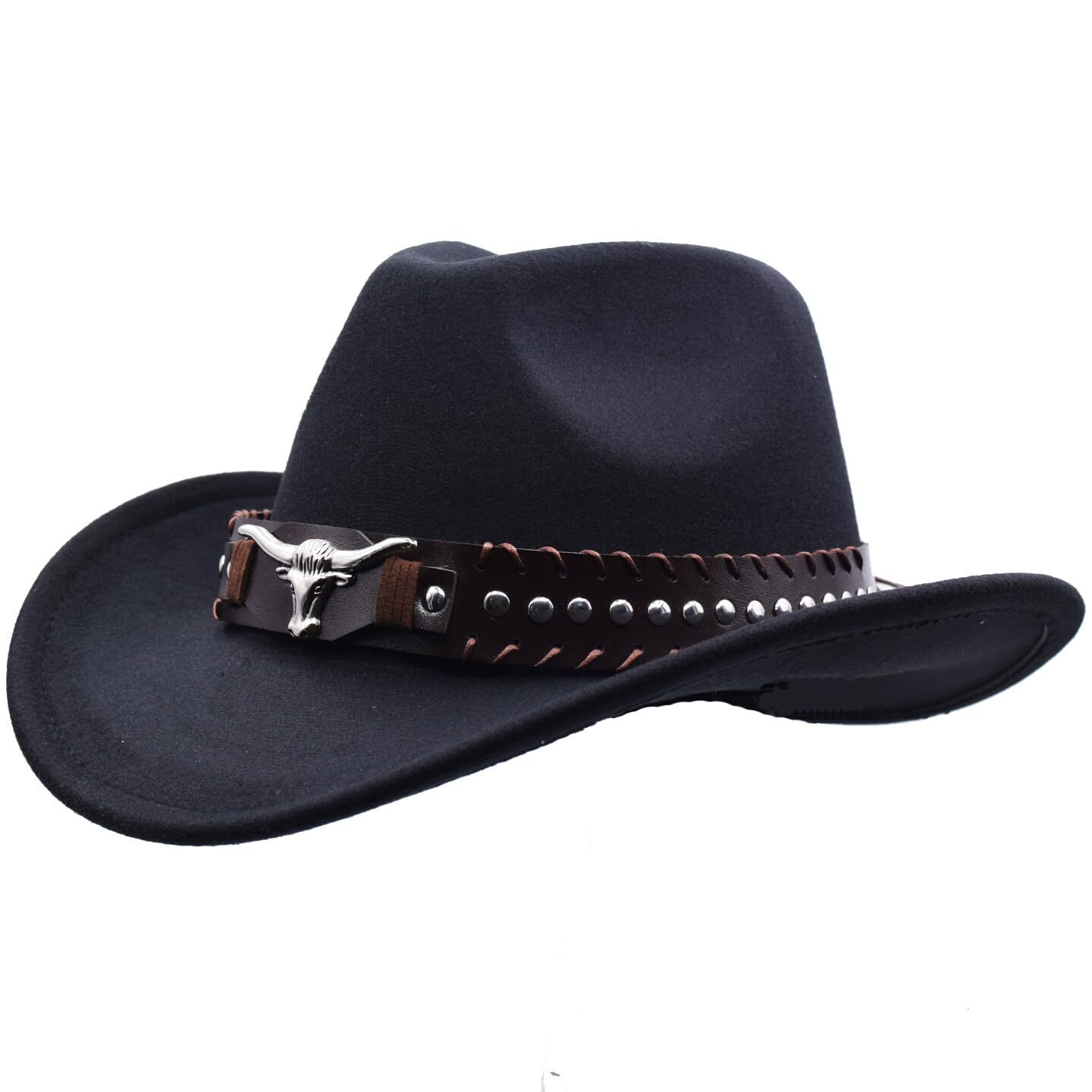 5366 Unisex Western Cowboy Hat Fur Felt Cowgirl Hats Wide Brim With Belt
